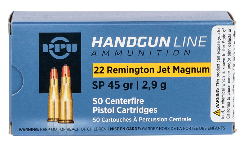 PPU PPH22RJ Handgun Defense 22 Rem Jet Mag 45 Gr Soft Point (SP) 50 Per Box/ 10 Cs PPH22RJ Handgun Defense 22 Rem Jet Mag 45 Gr Soft Point (SP) 50 Per Box/ 10 Cs Ammo