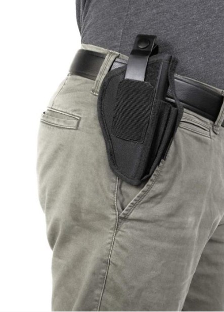 AMBIDEXTROUS HOLSTER BLACK 3-4" MED AUTOS W/MAG POUCH