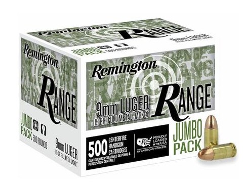 REMINGTON 9MM LUGER 115GR FMJ RANGE HANDGUN AMMO 500RD