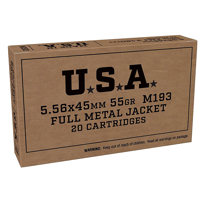 Lake City USA 5.56mm X 45mm M193 55gr FMJ 20/RD Brown Box