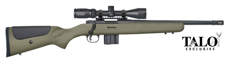 MOSSBERG MVP PATROL .300 AAC BLACKOUT 16.25IN BARREL MEDIUM BULL RIFLE SIGHTS 10RD MAGAZINE THREADED WITH A2 FLASH SUPPRESSOR OD GREEN STOCK WITH ADJUSTABLE CHEEK RISER AND VORTEX 3-9X40 SCOPE INSTALLED MATTE BLUE TALO 27706