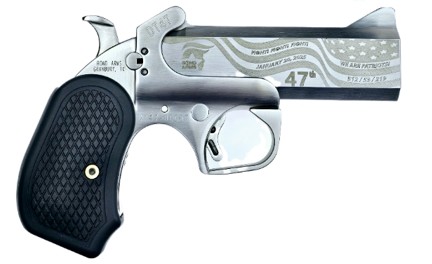 BOND ARMS TRUMP DT47 SATIN PKG HGD 45/410 4.25IN BBL SS FRAME ROUGH SER FINISH B6 EXT GRIP W/HOLSTER