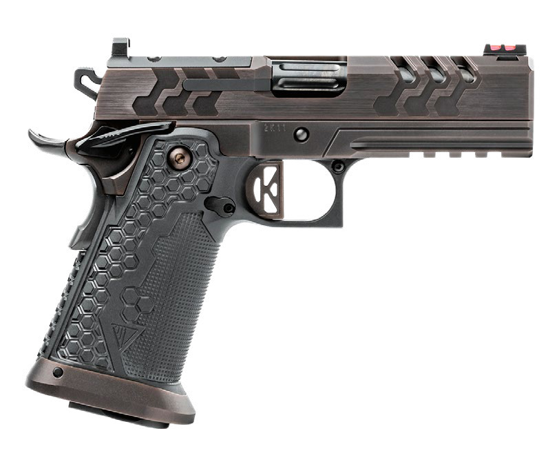 KIMBER 2K11 PRO OR ROYAL 45ACP 4.25" BULL BRL BRONZE PVD SLIDE & FRAME; BLACK DLC BARREL; MJD COMPOSITE GRIP MODULE; MJD INSTALLED MAGWELL; AMBI THUMB SAFETY; ACCESSORY RAIL; FIBERLOCK 2 FRONT SIGHT; GT TRIGGER; 1X13RD & 1X11RD MAGAZINES