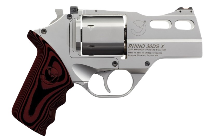 Chiappa RHINO 30 SAR X 357MAG 3IN BARREL 6RD STAINLESS FIBER FRONT SIGHT ADJ REAR SIGHT SMALL G10 BLACK/RED GRIP 3 MOON CLIPS CF340.353 - Chiappa Firearms - .357 MAGNUM