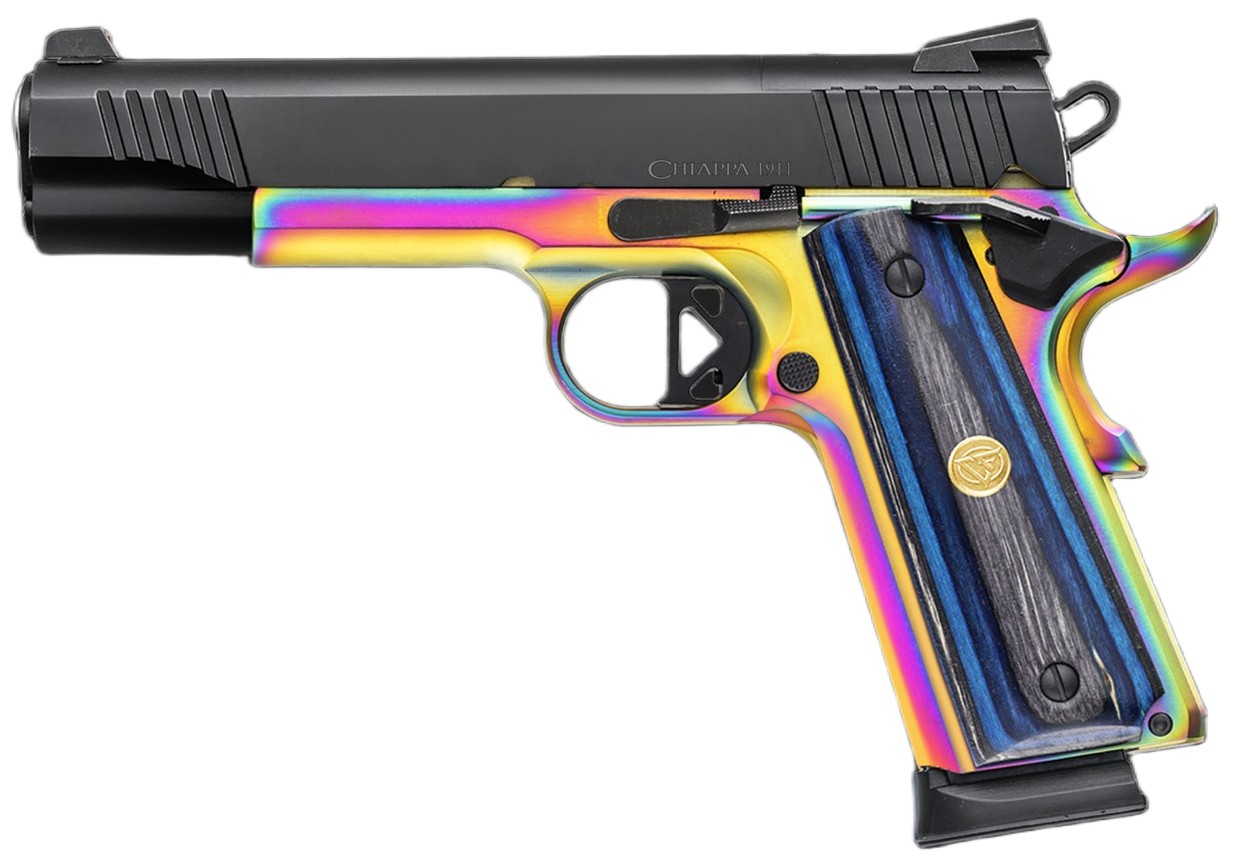 Chiappa 1911 SUPERIOR GRADE PISTOL 45 AUTO 5IN BARREL 8RD BLACK MIX COMBAT HAMMER/TRIGGER FIBER OPTIC SIGHTS WITH RMR & RMSC ADAPTERS LAMINATE BLUE GRIPS 2-8 MAG 440.237