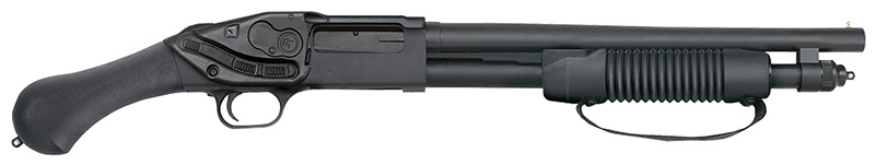 Mossberg 590 SHOCKWAVE 20ga CTC Laser Saddle 5+1 Capacity, 14.375" Barrel with Cylinder Bore and Bead Front Sight Black Sythethetic Grip and Forearm