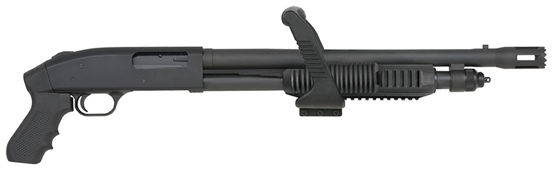 Mossberg 590 Chainsaw 12GA 18.5" Barrel Black 5+1 Capacity, Cylinder Bore, 3" Chamber, Sythethetic Pistol Grip and Railed Forearm withTop Grip